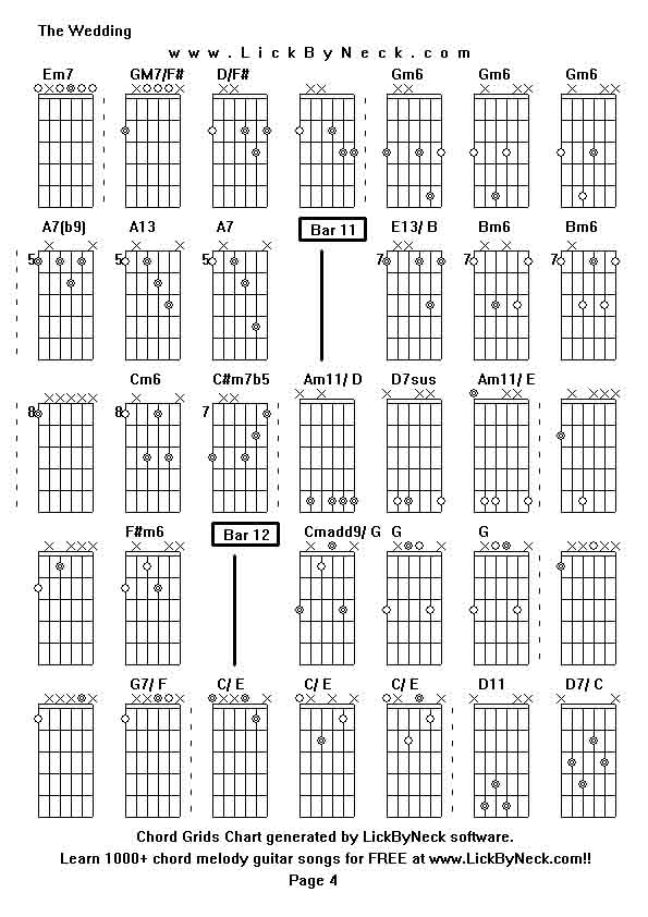 Chord Grids Chart of chord melody fingerstyle guitar song-The Wedding,generated by LickByNeck software.